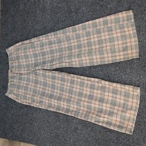 American Eagle Super High Rise Gray Tan Blue Plaid Baggy Wide Leg Brown Pants